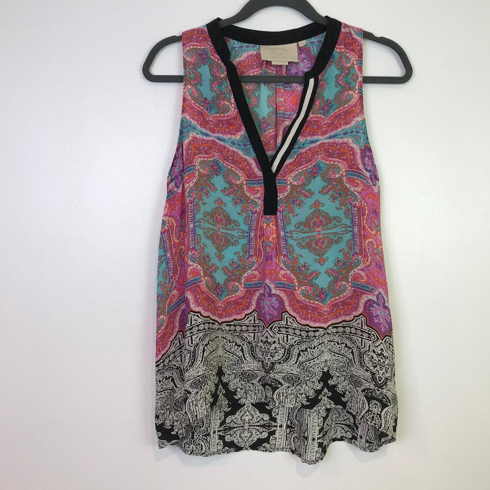 Vanessa Virginia womens blouse silk Medium pink v-